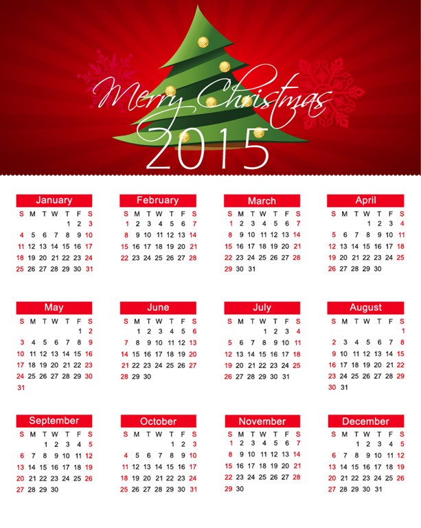 Christmas Calendar for 2015 Year Vector Illustration Free Vector